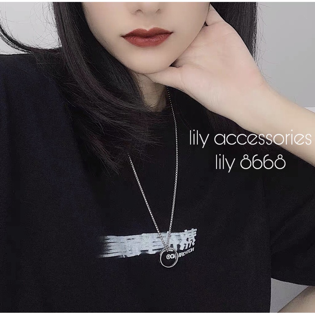 Ring Pendant Chain Necklace dây chuyền vòng cổ titan phối nhẫn không gỉ không đen siêu bền nam nữ unisex