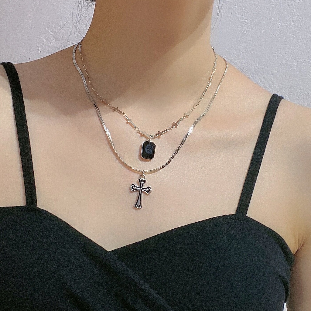 Vòng Cổ Hai Lớp Mặt Thánh Giá Phong Cách hip hop Đường Phố Cá Tính