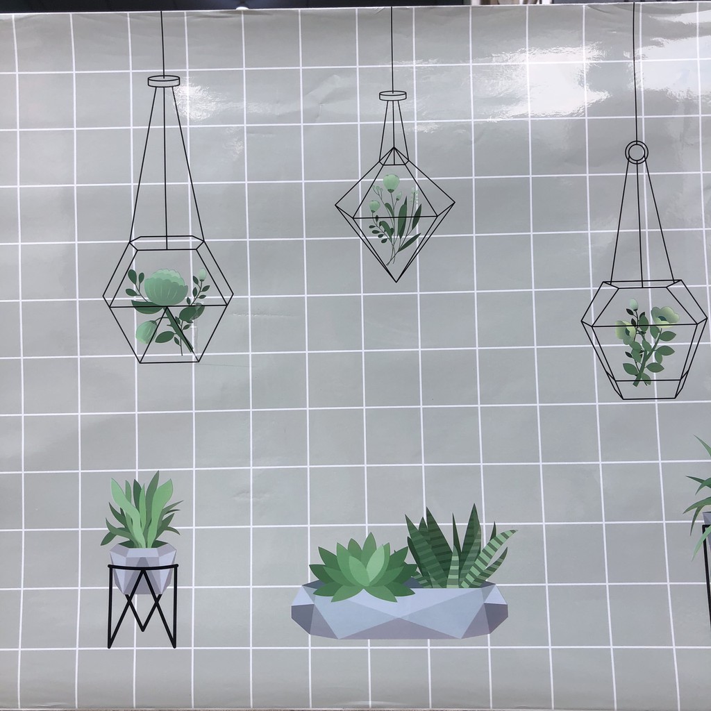 Decal dán bếp tráng nhôm Ô VUÔNG TREO XÁM khổ rộng 60cm