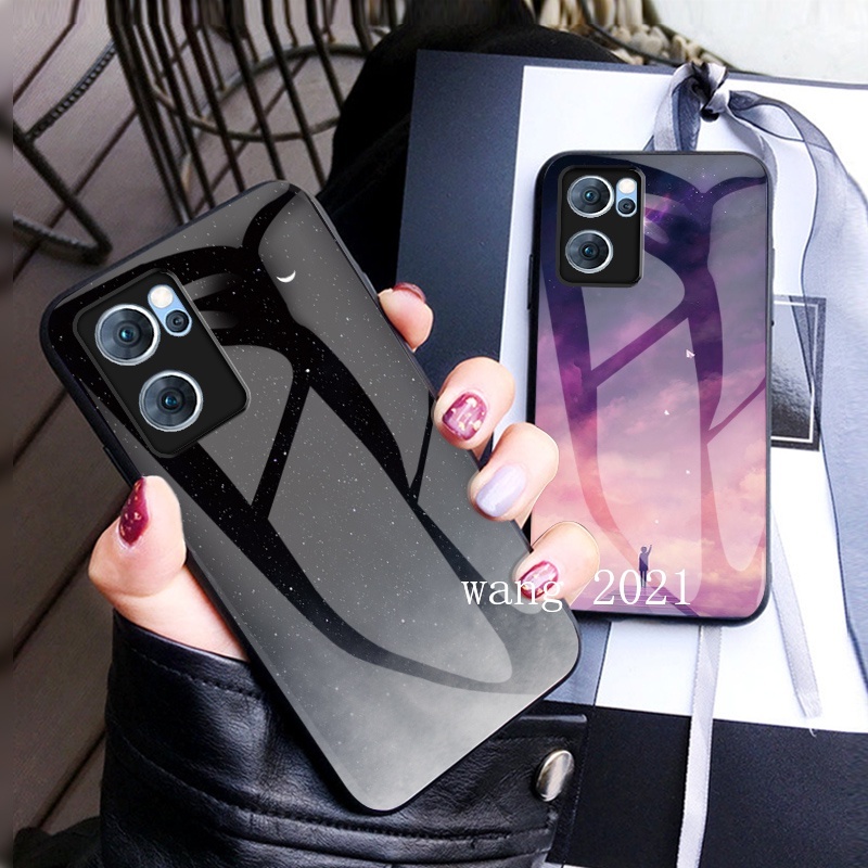 Ốp Điện Thoại Kính Cường Lực Cứng Họa Tiết Bầu Trời Sao Cho OPPO Reno 7 Z 5G 4G Reno7 Pro A76