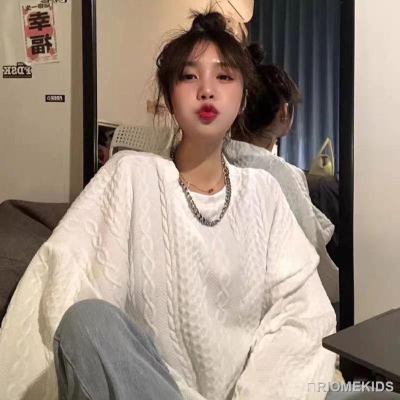 Áo Sweater Cổ Tròn Thiết Kế Đơn Giản Xinh Xắn Màu Trắng Cho Nữ | BigBuy360 - bigbuy360.vn