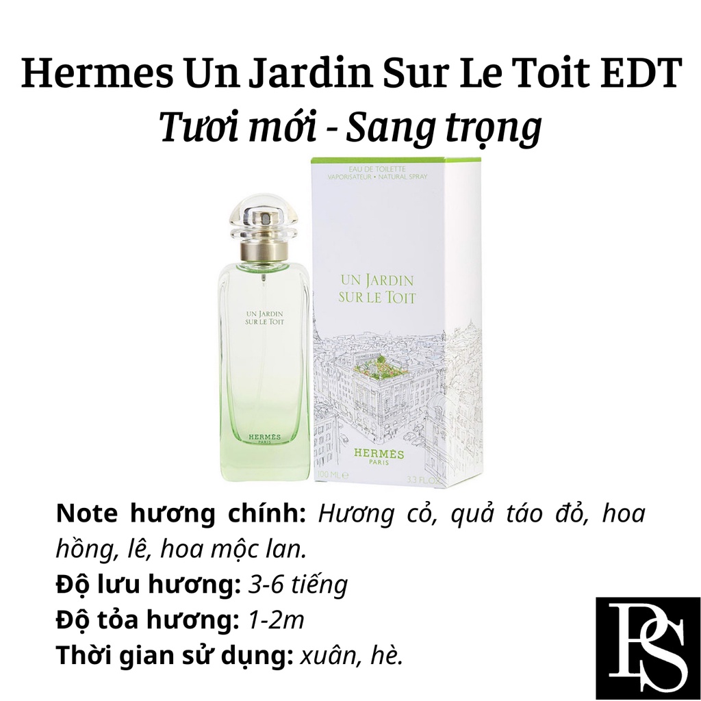 Nước hoa Unisex Hermes Un Jardin Sur Le Toit EDT hương mùa hè đỉnh cao