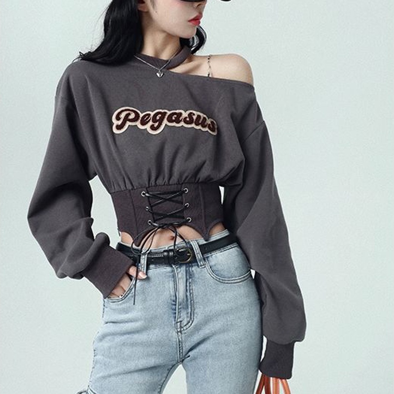 Áo sweater IELGY tay dài hở vai phong cách đường phố Hàn Quốc dành cho nữ