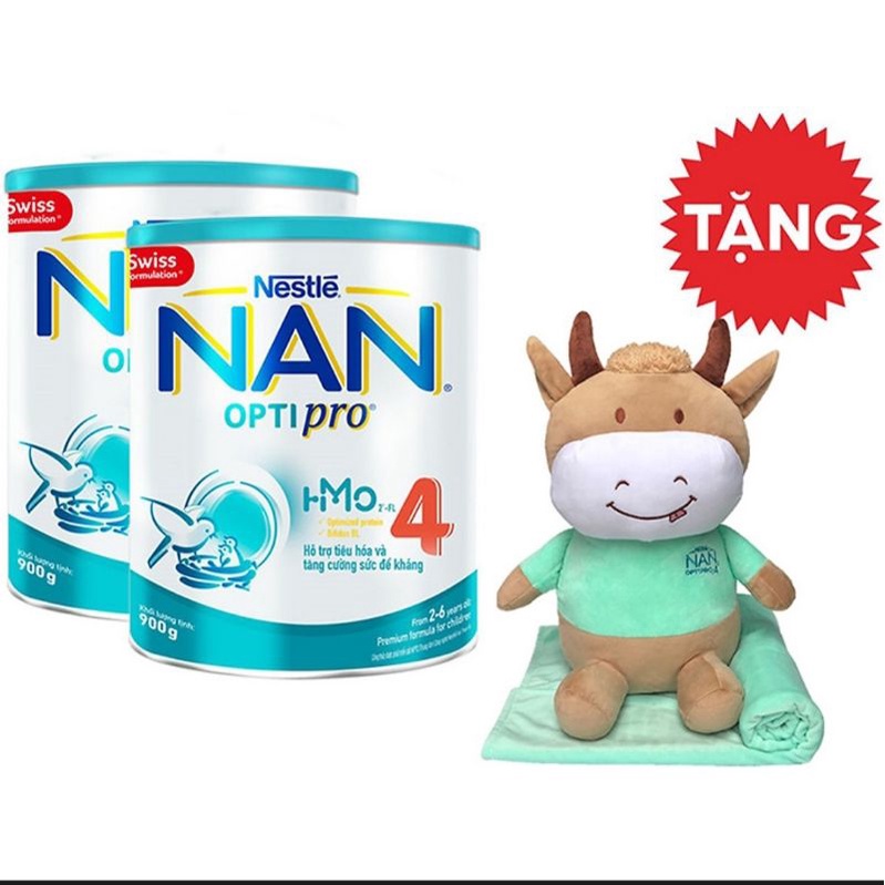 2 hộp sữa Nan Optipro 4 900g tặng bộ gối mền Hà Mã hoặc ngẫu nhiên