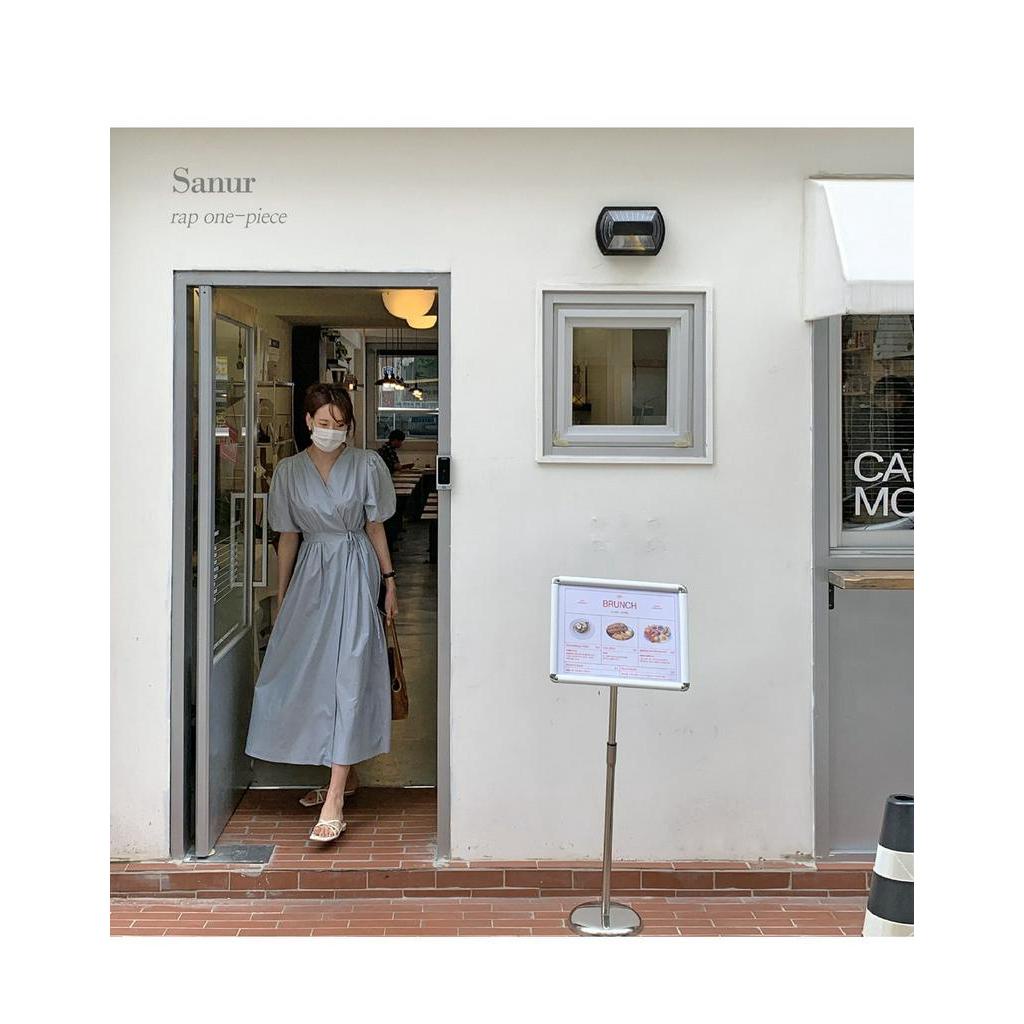 Đầm Tay Ngắn Phồng Cổ Chữ V Thời Trang 62818