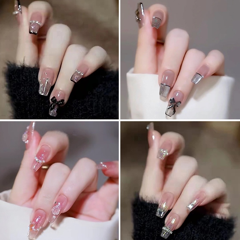 Sản Phẩm Hoàn Thiện Móng Tay Giả Màu Trắng Thiết Kế Móng Tay Nghệ Thuật