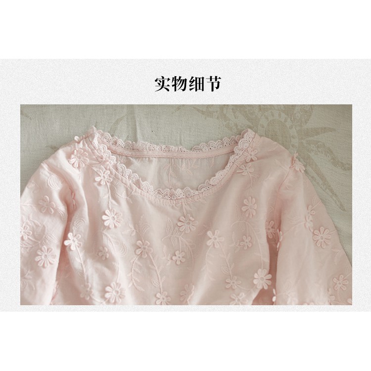 Áo vải linen thêu hoa nổi form rộng | BigBuy360 - bigbuy360.vn