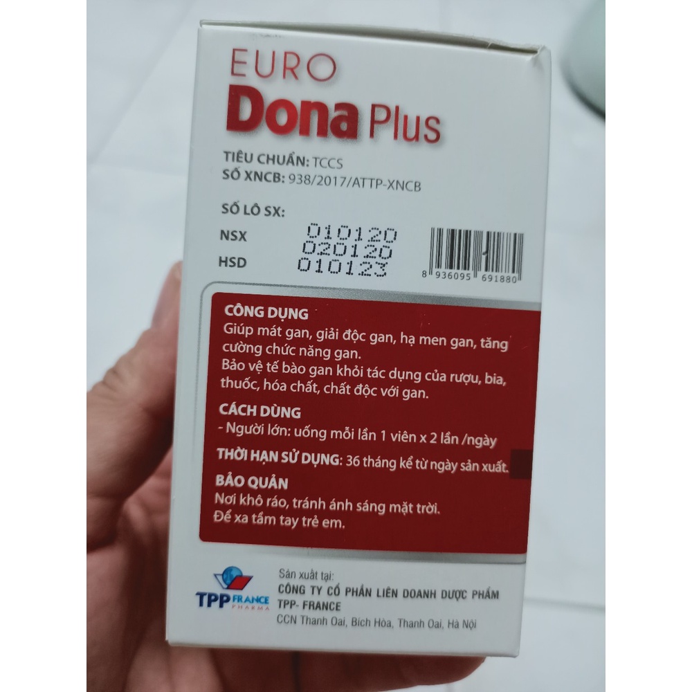 GIẢI ĐỘC GAN EURO DONA PLUS HỘP LỚN 60 VIÊN