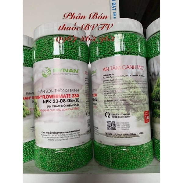 Phân tan chậm thông minh Rynan 23-8-8+TE,Chuyên dùng cho các loại cây kiểng,hũ 1.25 ký
