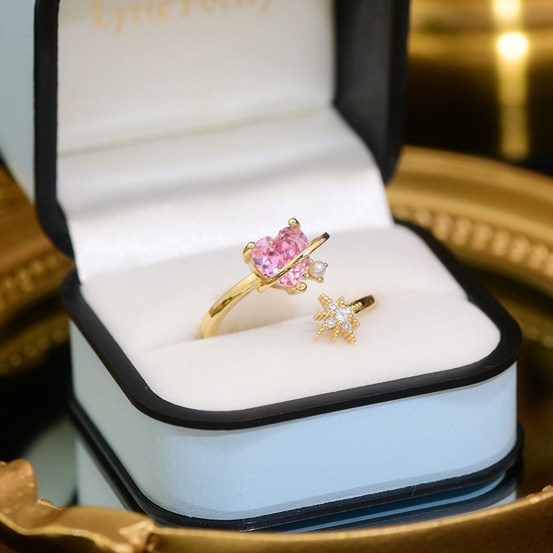 Nhẫn Hở Hình Trái Tim Đính Đá Zircon Hồng Thời Trang Lãng Mạn Cho Nữ