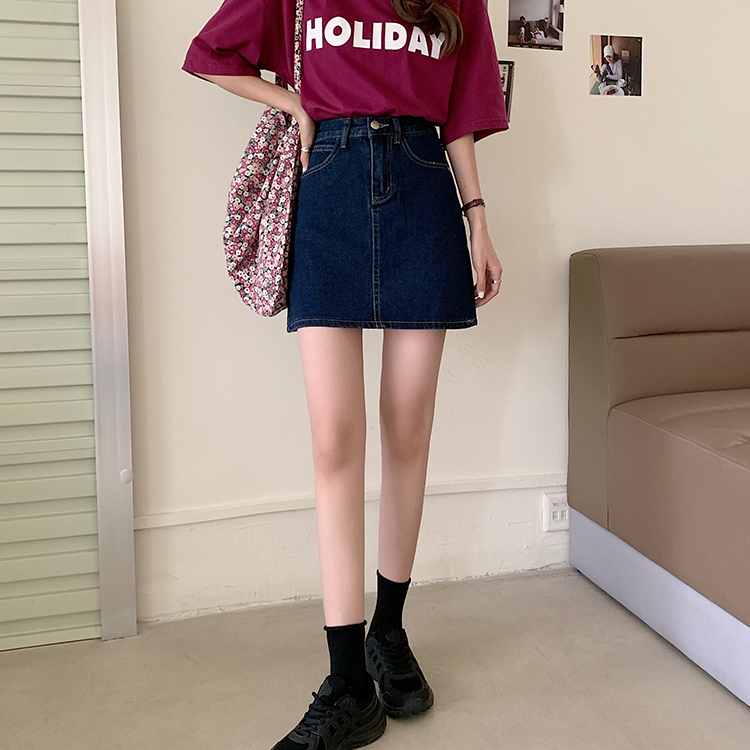 Chân Váy Denim Dáng Chữ A Lưng Cao Màu Xanh Đậm Phong Cách Hàn Quốc | BigBuy360 - bigbuy360.vn