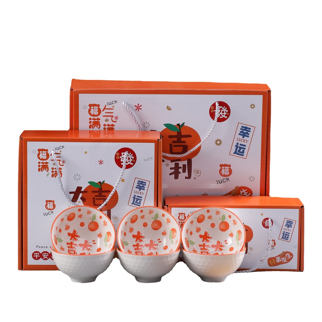 Bộ 6 chén ăn cao cấp bằng sứ decor bàn ăn kèm đũa