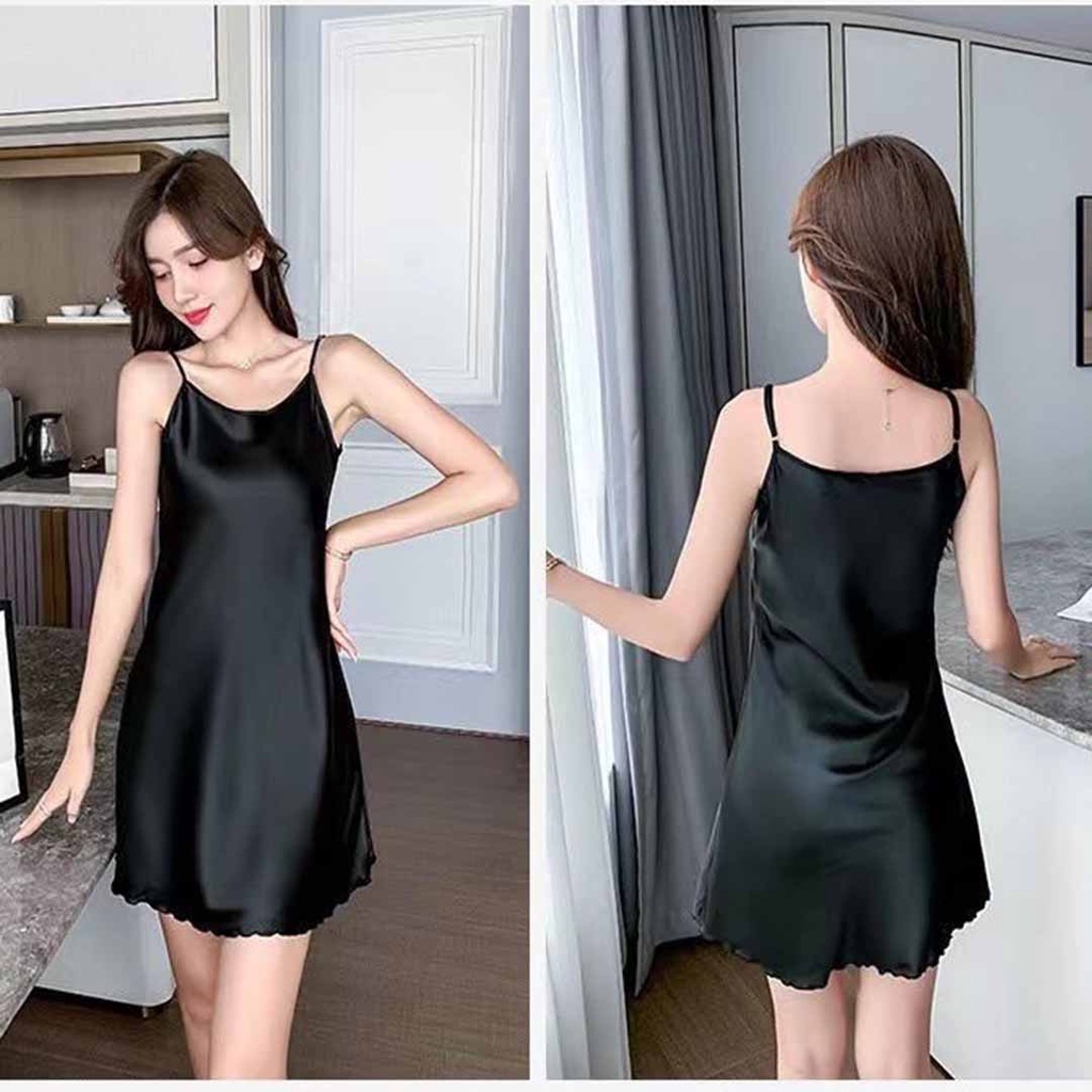 ❤️ GIÁ SỈ ❤️ Đồ ngủ sexy / Đồ ngủ 2 dây lưng trần phối bèo chất liệu lụa freesize dưới 58kg, kèm quần đùi mỏng mát SL