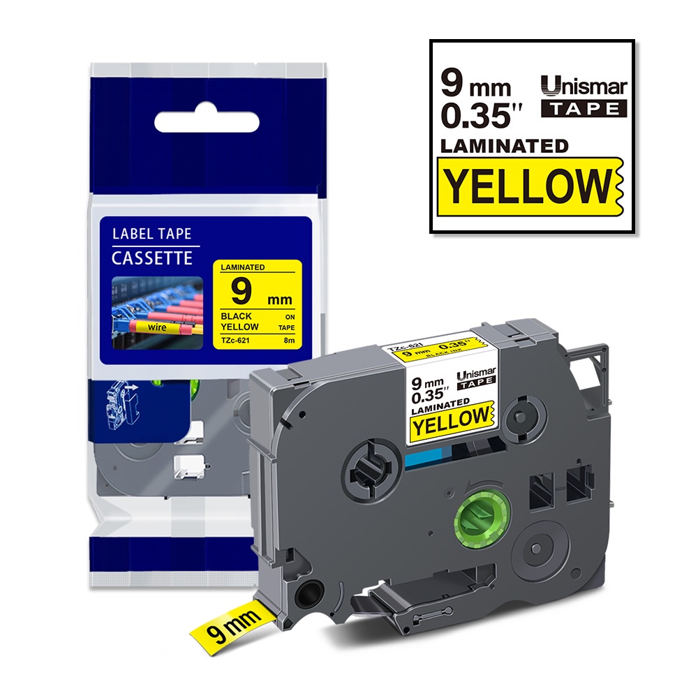1 Băng keo vàng đen 9mm cho Brother tze TZe621 tze-621 tze 621 PTouch PT-H110 PT-1280 PT-1000 PT-P750 PT-1800