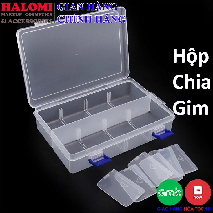 Hộp chia gim nhựa trắng 8 ngăn đựng kẹp chính hãng HALOMI tiện lợi tháo lắp các ngăn