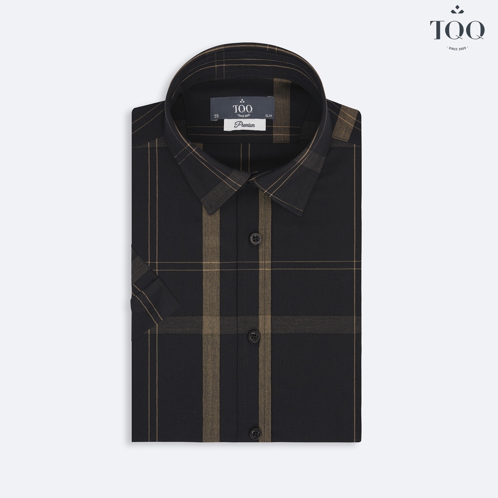 Áo sơ mi nam cao cấp ngắn tay TQQ dáng Slim fit công sở ôm nhẹ K455CSC phối kẻ lịch thiệp và hiện đại