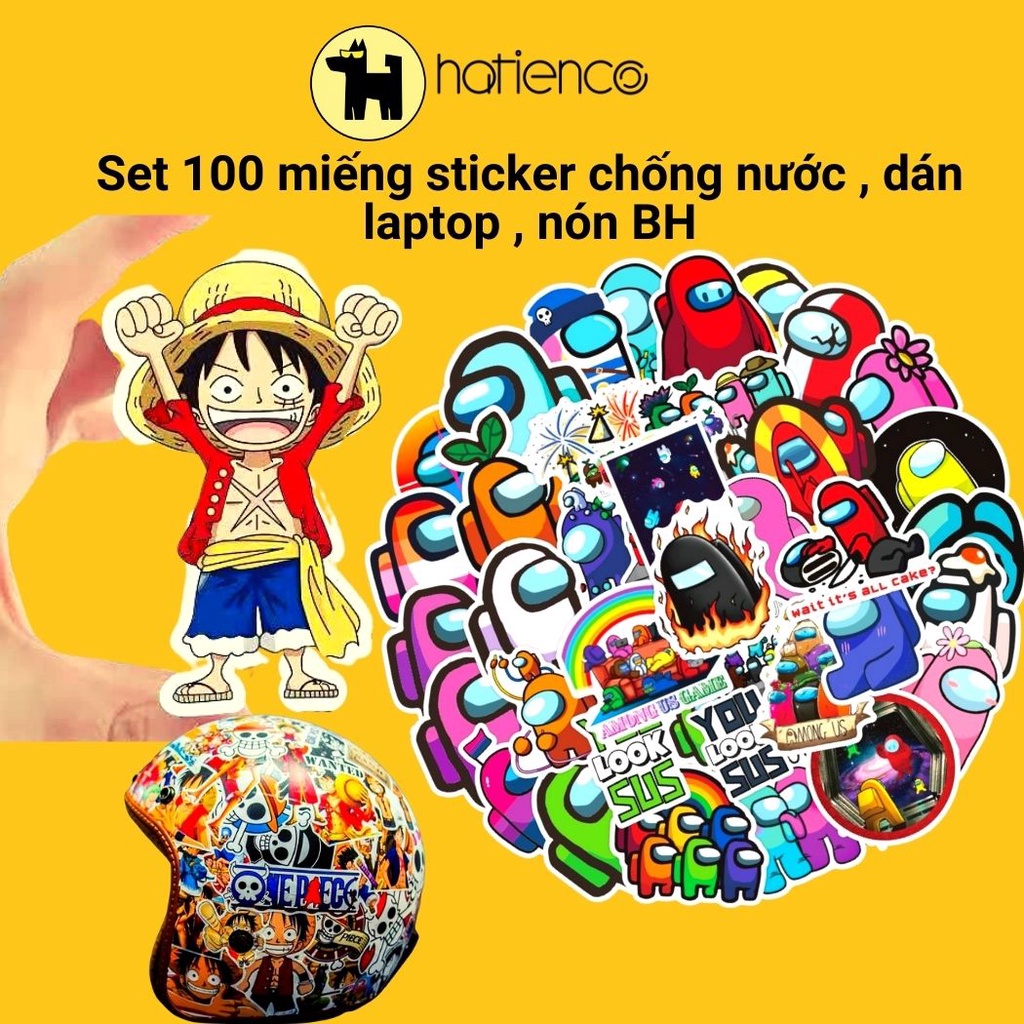 Bộ 100 Sticker, hình dán chống nước dán nón bảo hiểm, laptop, đàn guitar, vali, bàn học, ván trượt, trang trí phòng