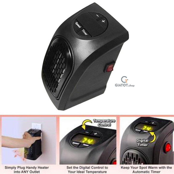 Quạt sưởi mimi, máy sưởi mini ấm tiết kiệm điện Handy Heater có hẹn giờ, cắm điện trực tiếp