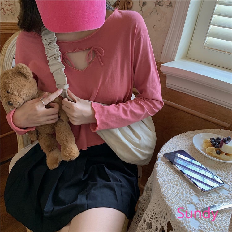 Plus Áo Thun Tay Dài Đính Nơ Kiểu Hàn Quốc Thời Trang Mùa Thu Cho Nữ