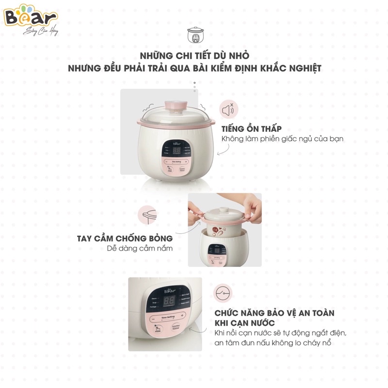 [BẢN QUỐC TẾ - BH 18 THÁNG] Nồi nấu cháo kèm Xửng hấp cách thuỷ 2in1 BEAR