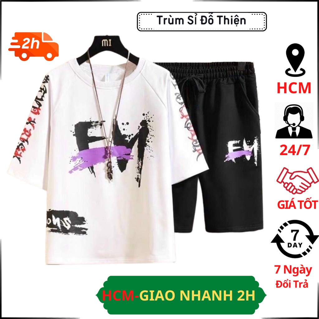 Đồ bộ nam FM gồm áo thun nam và quần đùi short dành cho nam nữ mặc nhà ngủ thể thao tập gym đi biển du lịch siêu ngầu