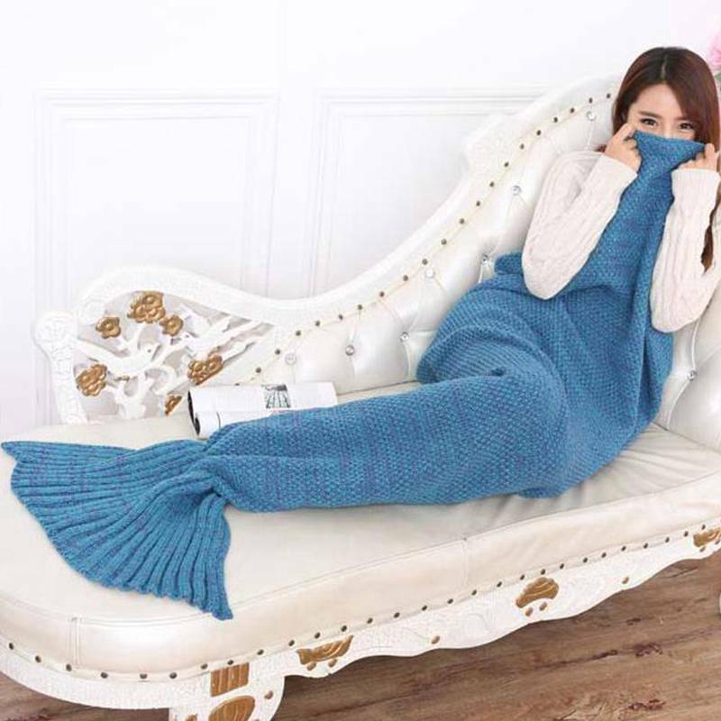 Winter Kids Adult Soft Blanket Mermaid Tail Warm Fish Scales Wool Knitted Crochet