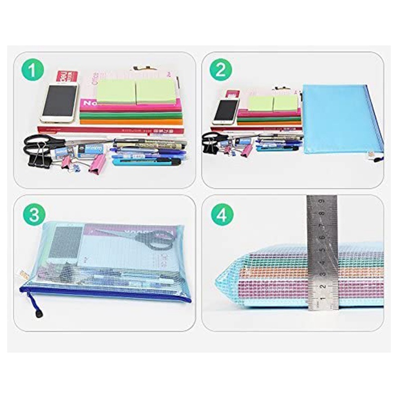 Set 16 túi lưới đựng tài liệu giấy tờ chống thấm nước có khóa kéo tiện dụng size A4