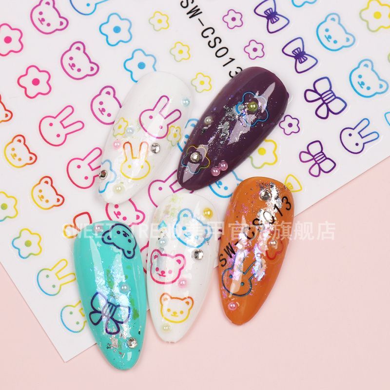 Nhãn dán móng tay 3D STZPRONAIL hình vịt / gấu / thỏ dễ thương xinh xắn cho bé