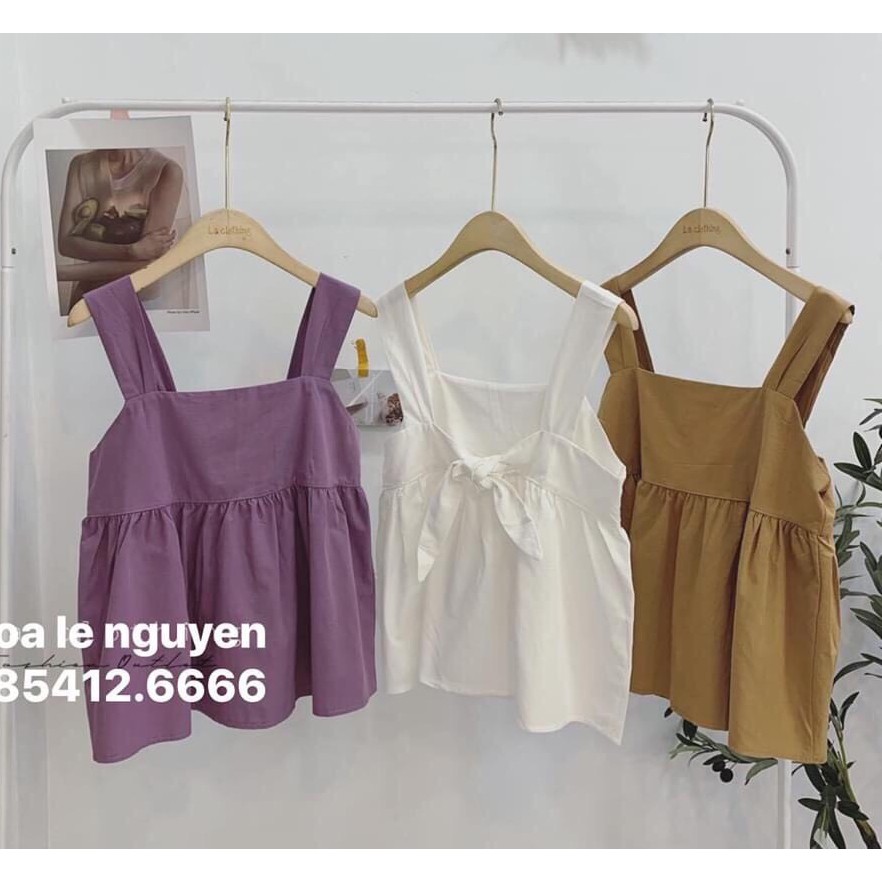 Áo 2 dây babydoll Shynstores , áo 2 dây thời trang bản to vải đũi mềm mịn mát buộc nơ lưng 3 màu freeship | BigBuy360 - bigbuy360.vn
