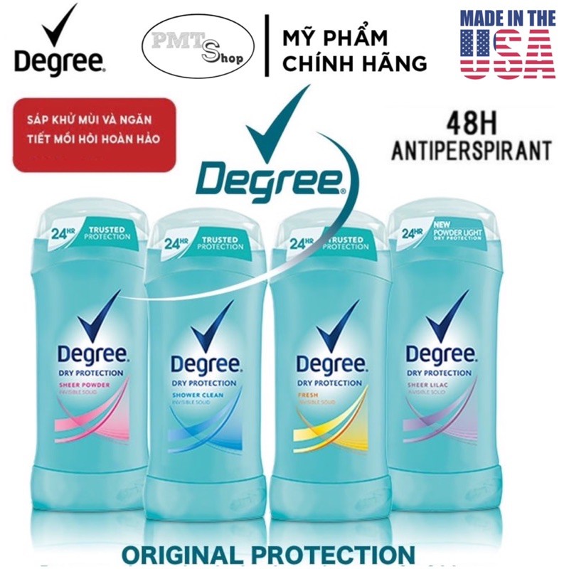 [USA] Lăn sáp khử mùi nữ Degree Women Invisible solid 74g Shower Clean | Sheer Powder | Pure Rain ngăn mồ hôi - Mỹ