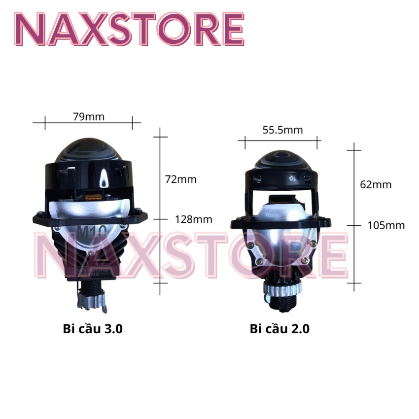 Đèn pha led bi cầu 3.0 siêu sáng lens tím kèm phụ kiện chân đèn H4 H7 H11