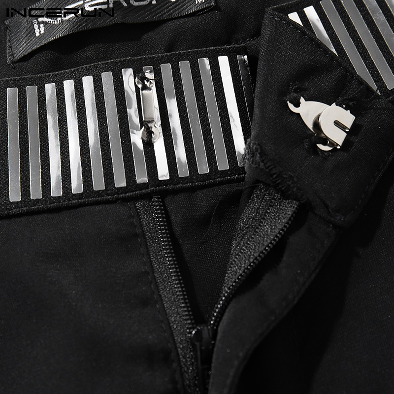 Quần dài Incerun lưng cao ống rộng màu đen phối kim loại thời trang cá tính cho nam