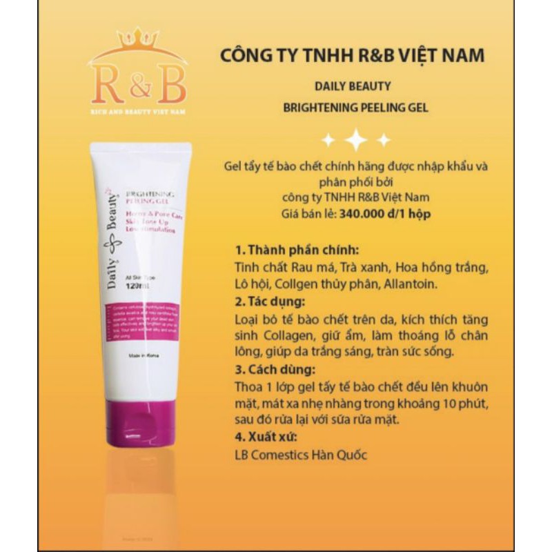 Tẩy Da Chết  Brightening Peeling Gel R&B Hàn Quốc