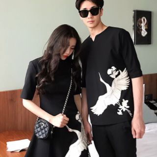 Sét áo váy đôi thêu hạc có bigsize