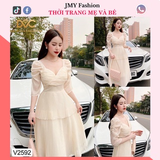 V2592 [kèm ảnh thật + video sản phầm] Váy kem cổ tim tay lỡ dập ly suông dài nữ tính - (DVC&ACC) Dolce viva colection