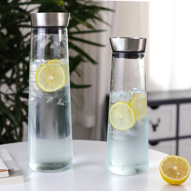 Bình nước thủy tinh, Bình detox dáng cao dung tích 1.4L thủy tinh cao cấp chịu nhiệt, Hàng xuất Âu