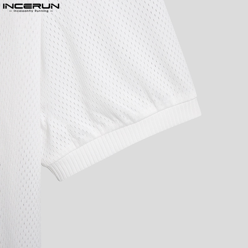 Áo thun polo INCERUN ngắn tay phối lưới thoáng khí dành cho nam