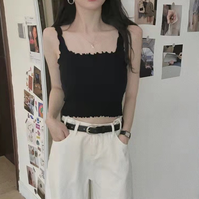 Áo Croptop Hai Dây Dệt Kim Màu Trơn Thời Trang Cho Nữ