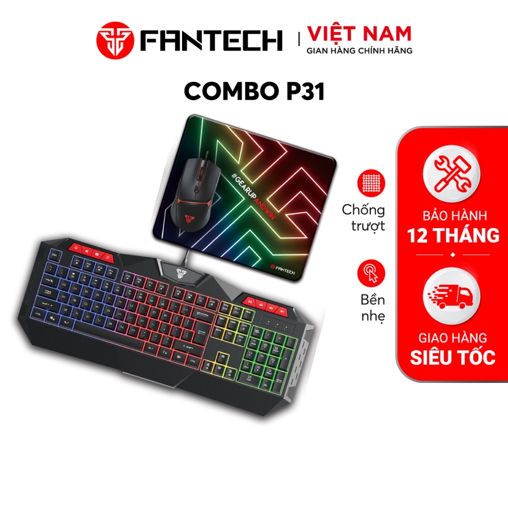 Combo Bàn Phím Chuột Gaming FANTECH P31 GAMING POWER PACK Phím LED Backlit Rainbow 26 Phím Anti Ghosting