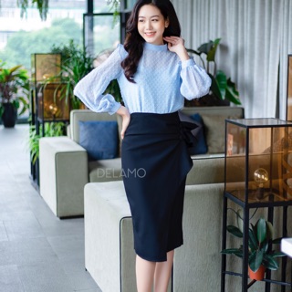 Chân váy bút chì tà nơ đắp chéo đen