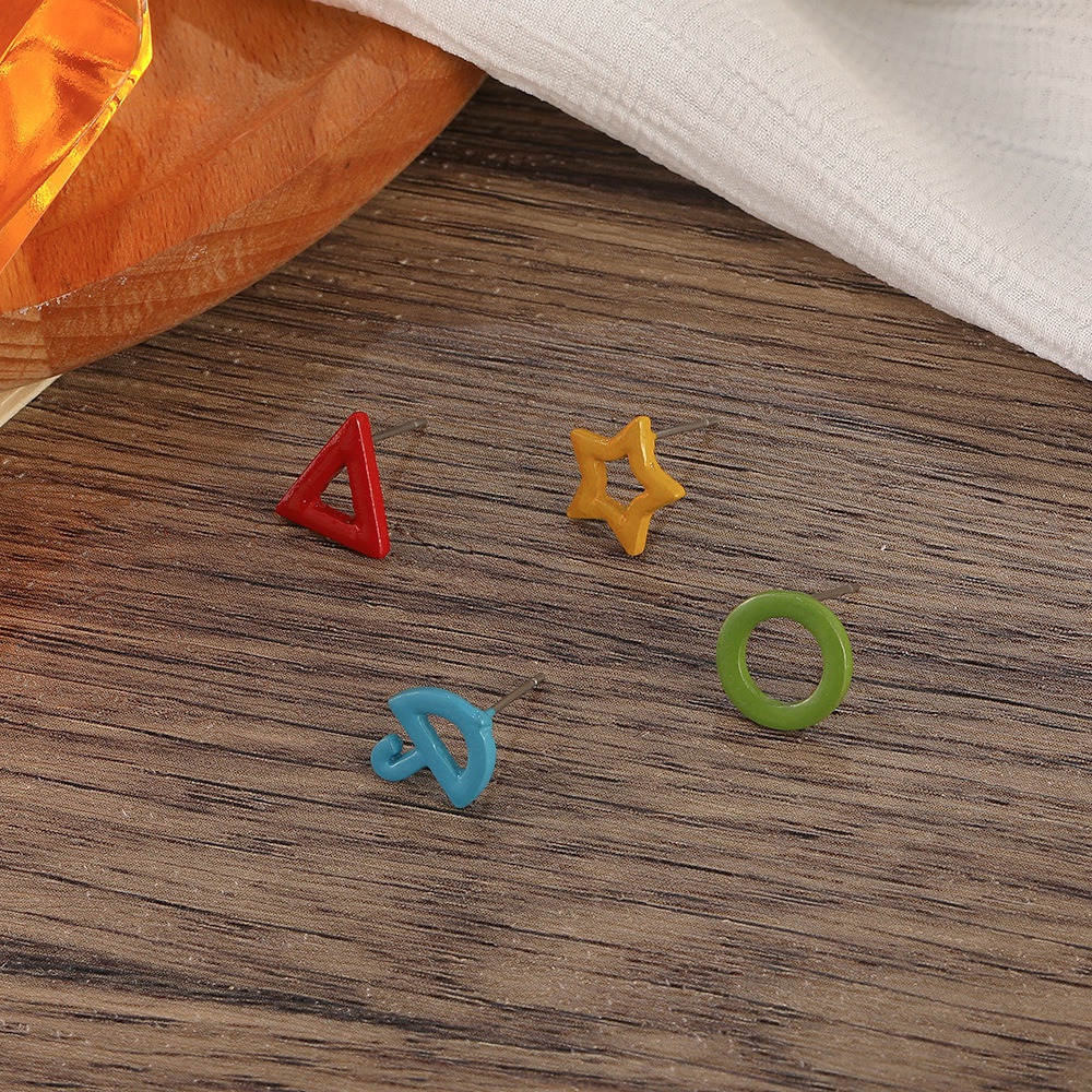 Set 4 khuyên tai họa tiết hình học nhiều màu sắc thời trang cho học sinh