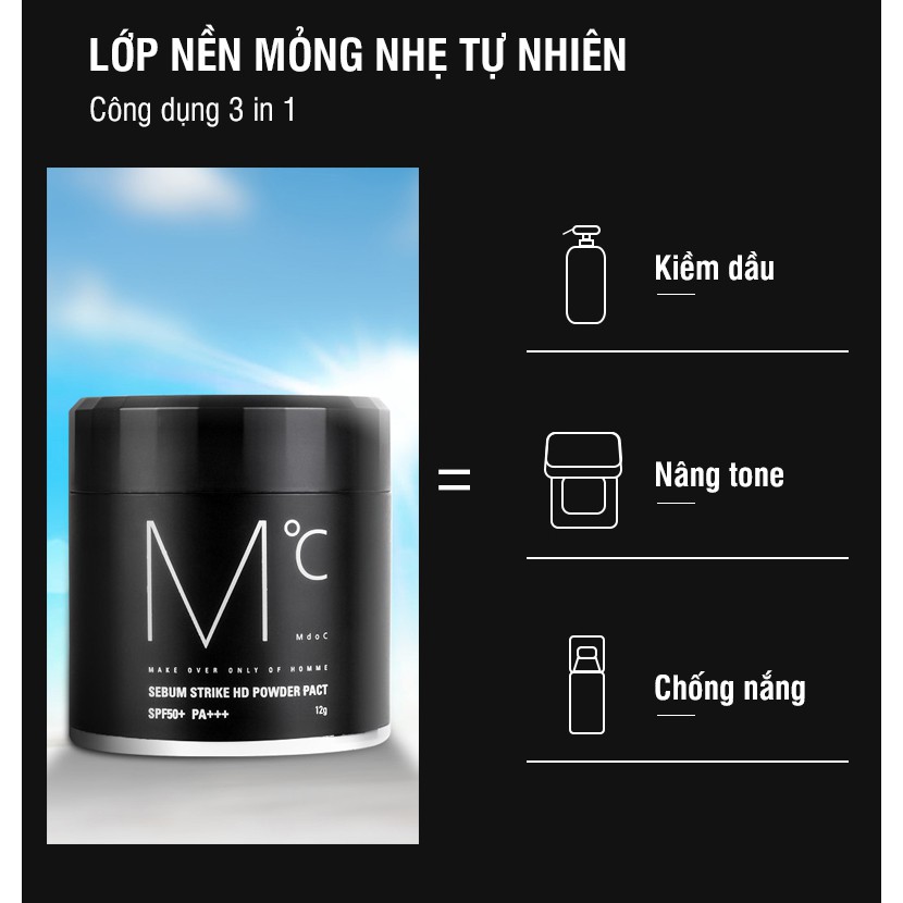 Phấn phủ chống nắng giúp kiềm dầu dành cho nam MdoC Sebum Strike HD Powder Pact 12g MPP01 | BigBuy360 - bigbuy360.vn