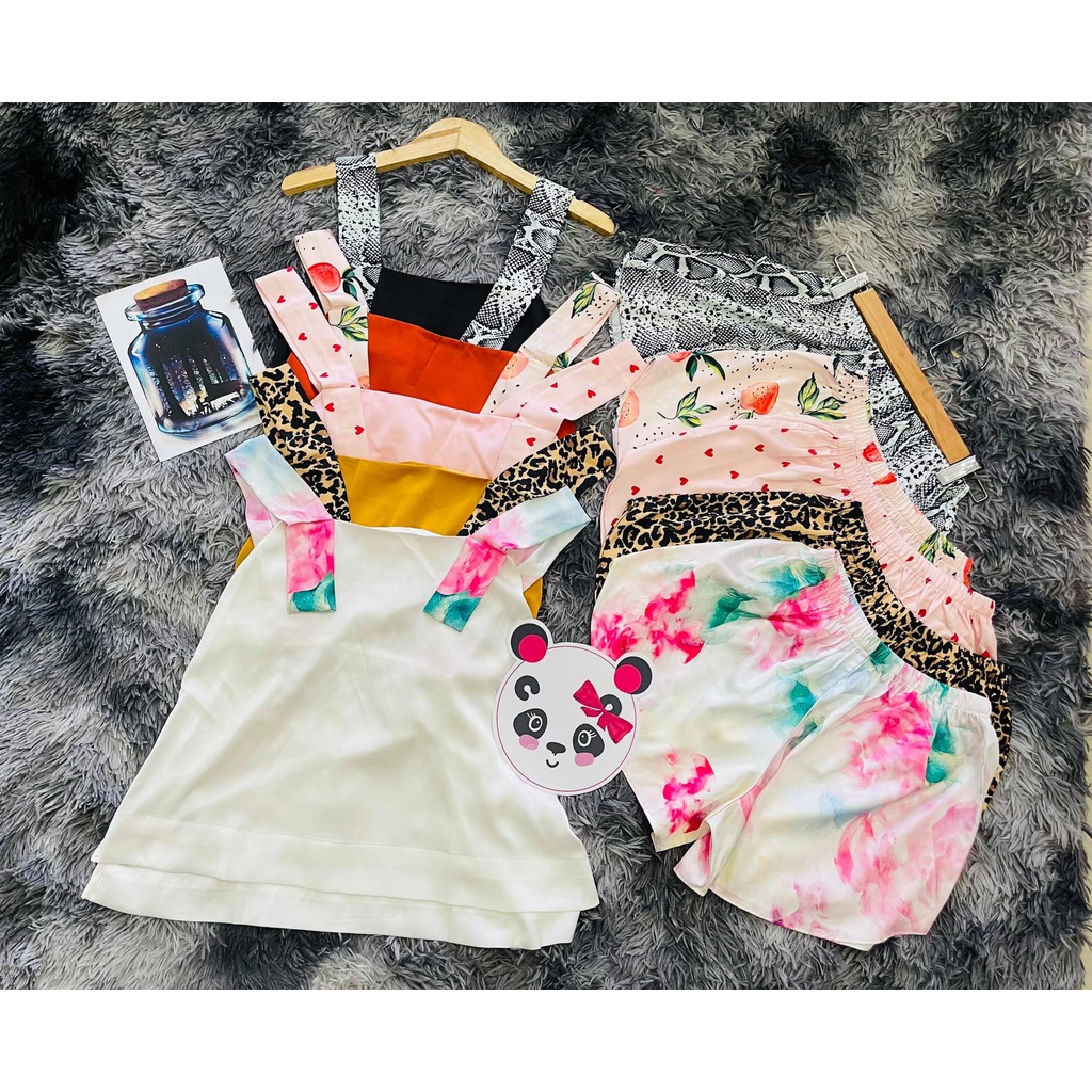 Bộ lụa tơ tằm 2 dây quần đùi, bộ lụa tơ tằm 2 dây sang chảnh | BigBuy360 - bigbuy360.vn