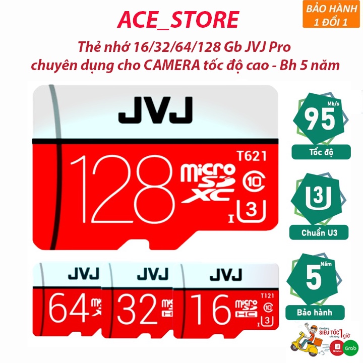 Thẻ nhớ 16/32/64/128 Gb JVJ Pro U3 Class 10 – chuyên dụng cho CAMERA tốc độ cao - Bh 5 năm FREE SHIP