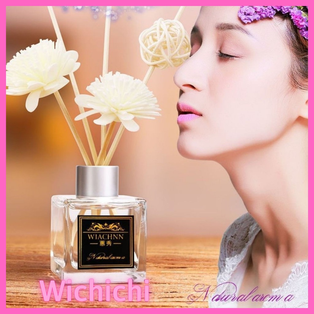 Tinh dầu thiên nhiên thơm phòng WIACHNN khử mùi không khí 50ml có que gỗ khuếch tán và hoa khô