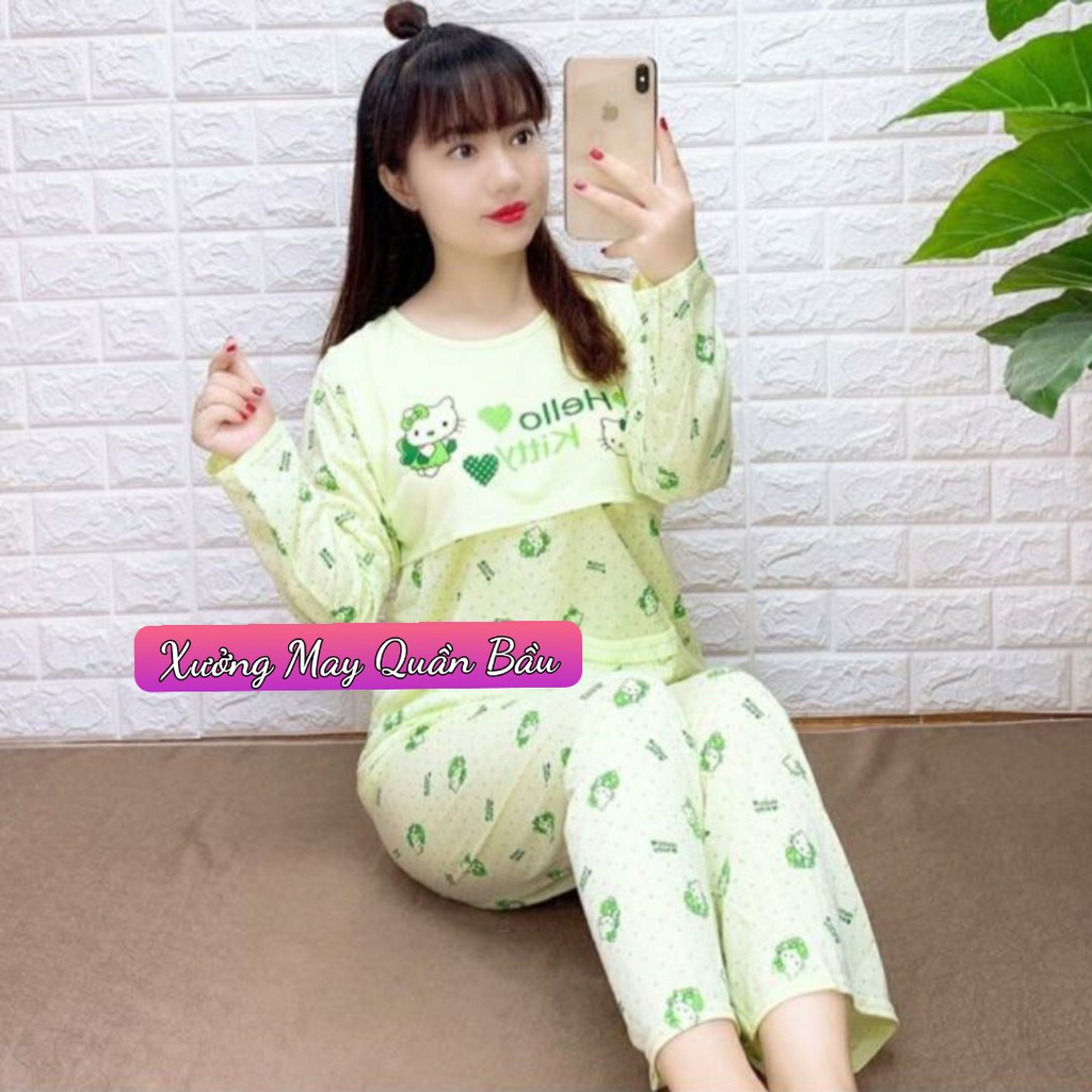 Bộ đồ bầu mặc nhà và sau sinh HELLO KITTY DÀI TAY chất cotton siêu xinh BD922