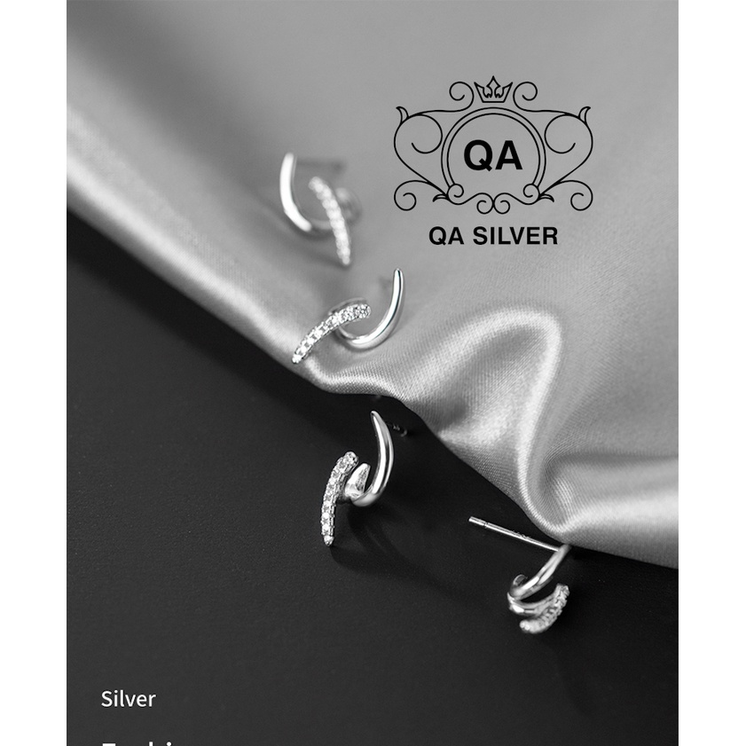 Khuyên tai bạc 925 cong kẹp vành đính đá bông tai bạc ôm vành S925 CURVE QA SILVER Earrings EA220409