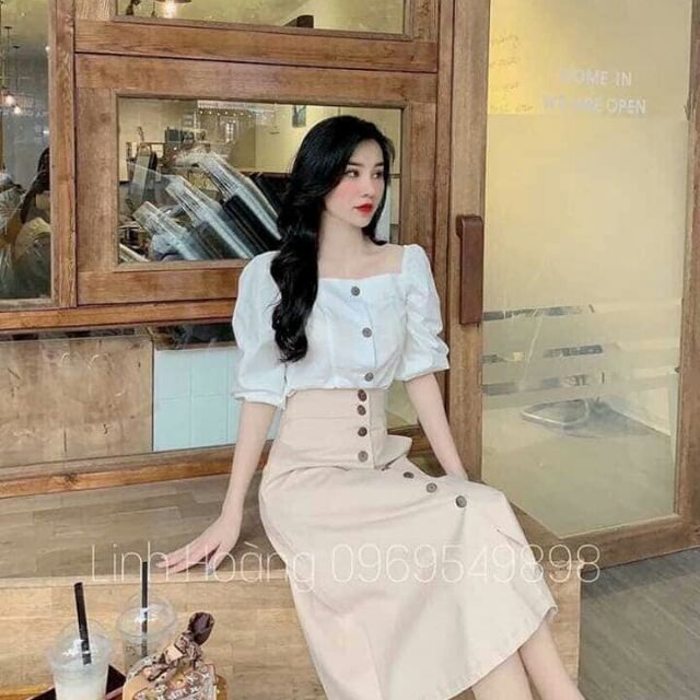 Sét  váy  cúc tiểu thư