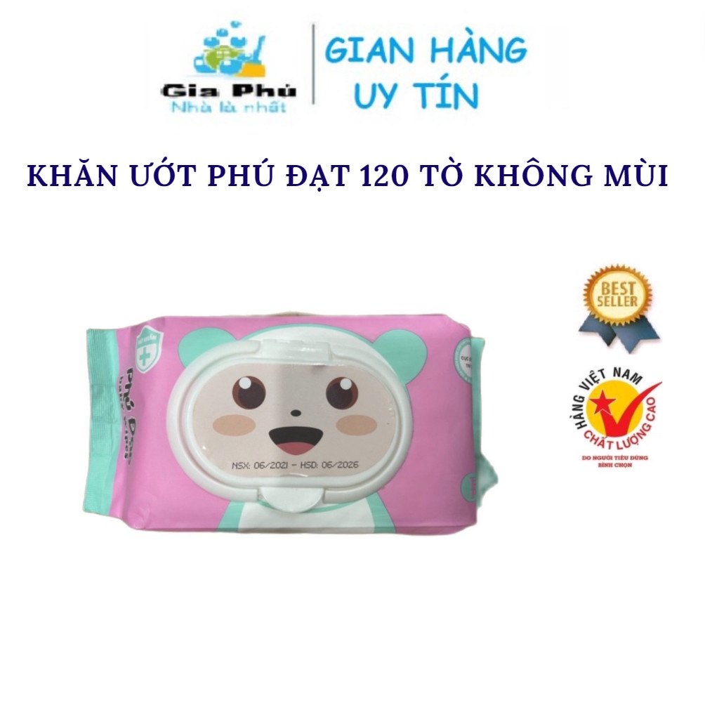 Khăn giấy ướt hình gấu phú đạt gói 120 tờ chính hãng không mùi