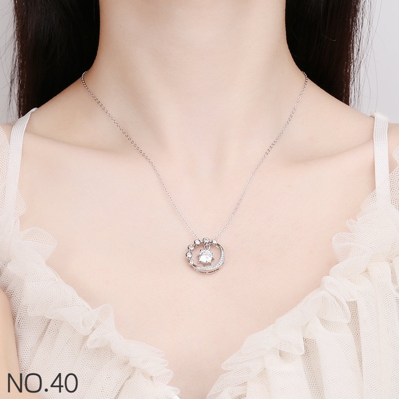 Vòng cổ Bạc S925 Mặt Đá Kim Cương Trắng Và Vàng 18K Thanh Lịch